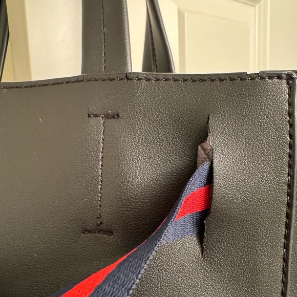 Modern Lux Black Tote with Red and Blue Stripes - Picture 5 of 9